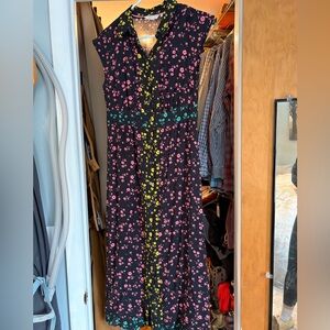Boden Black Maxi Dress with Pink and Yellow Floral Pattern